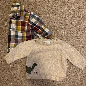 Original Gymboree dinosaur sweater& crazy 8 plaid